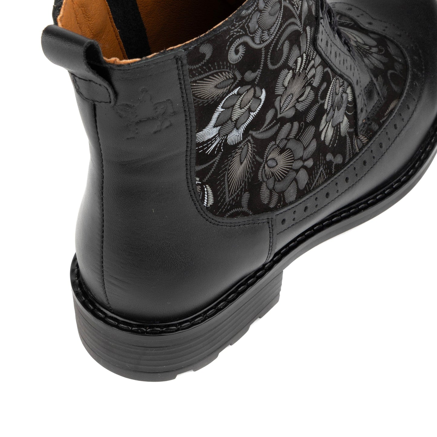 Milliner - Black Emboss Womens Ankle Boots Embassy London