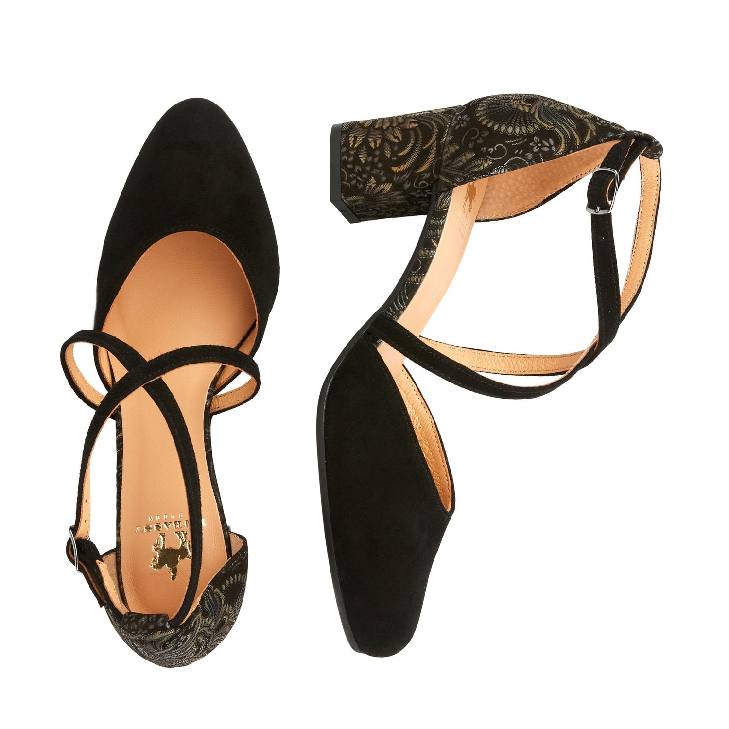 Dannii - Black & Gold Feathers Womens Heels Embassy London