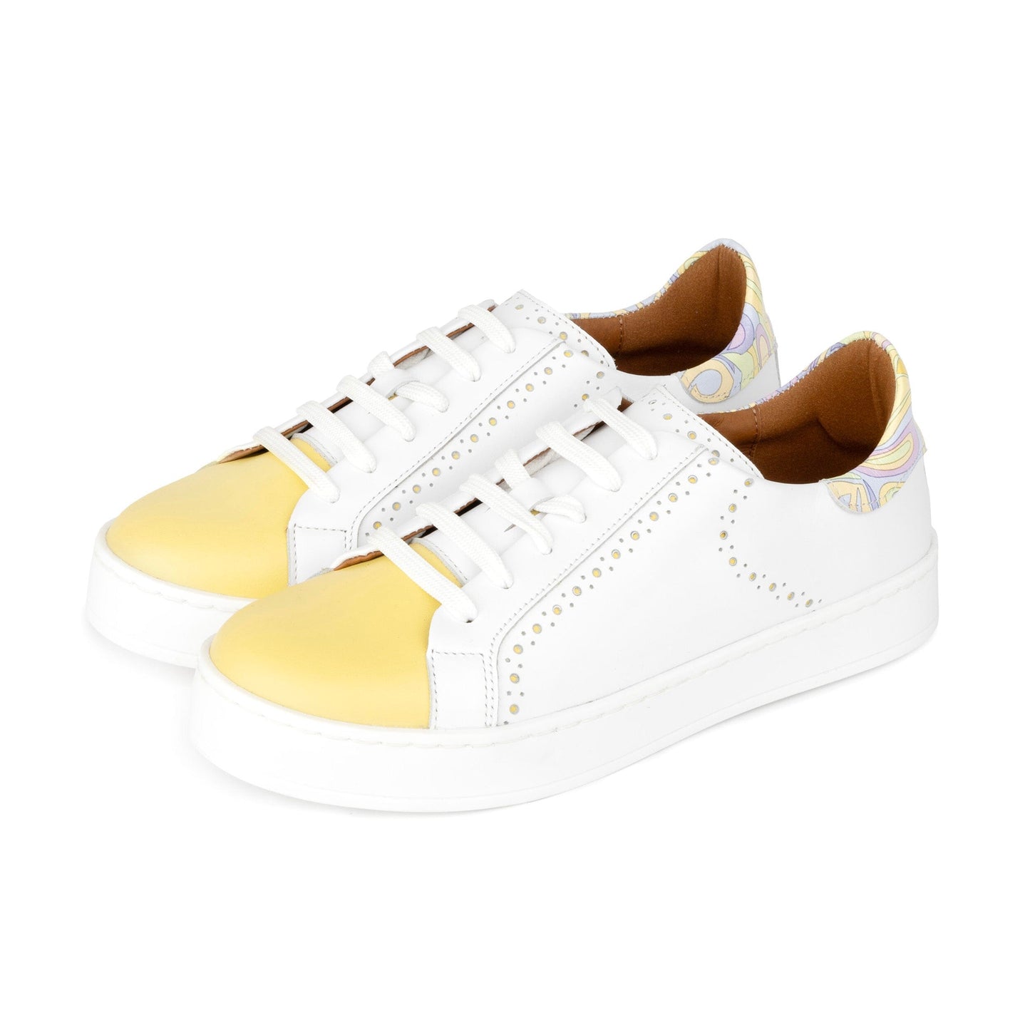 Serena - White & Yellow & Pastel Multi Womens Trainers Embassy London