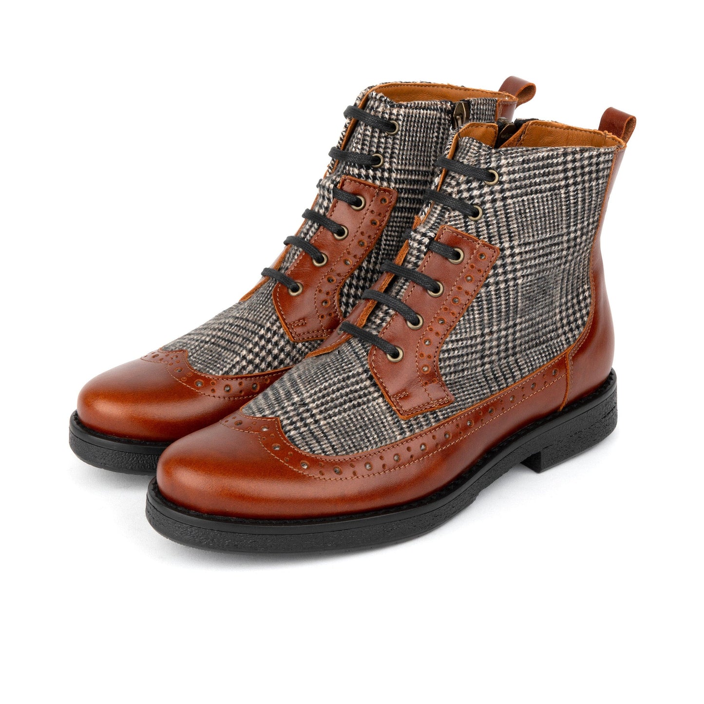 Hatter - Brown & Brown Check Womens Ankle Boots Embassy London
