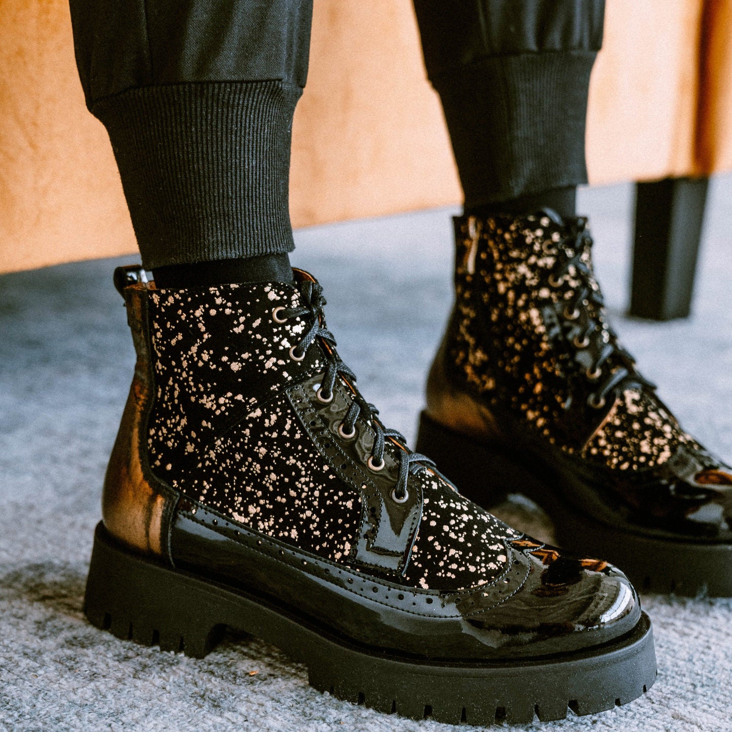Hatter Platform - Black & Gold Womens Ankle Boots Embassy London