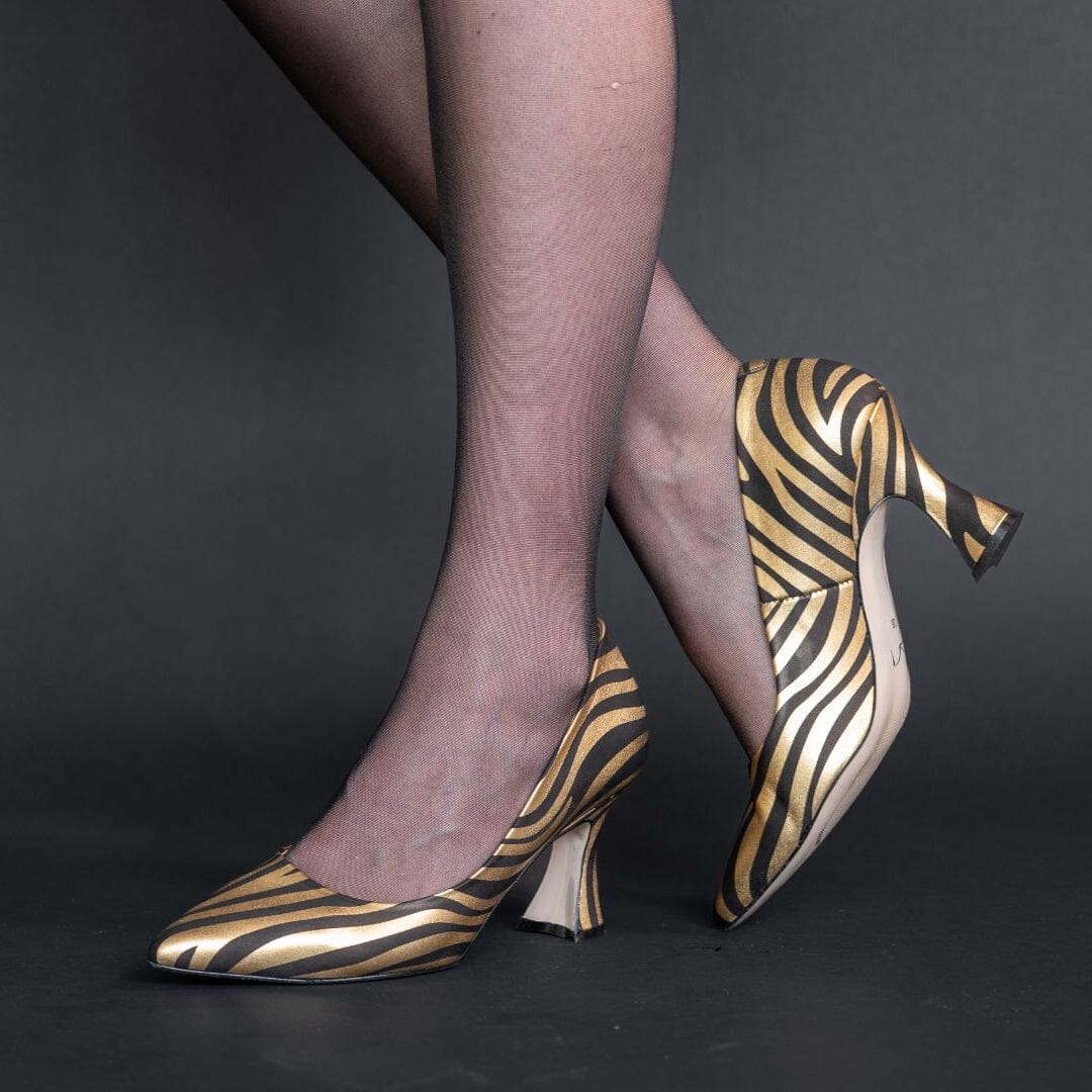 Sophia Hollywood - Black & Gold Stripes Womens Heels Embassy London