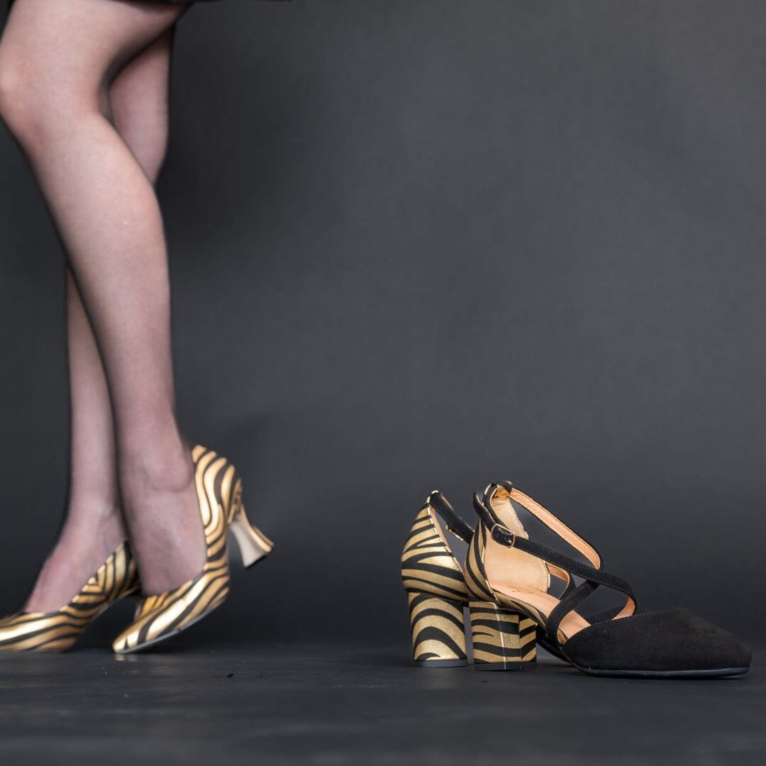 Dannii - Black & Gold Stripes Womens Heels Embassy London