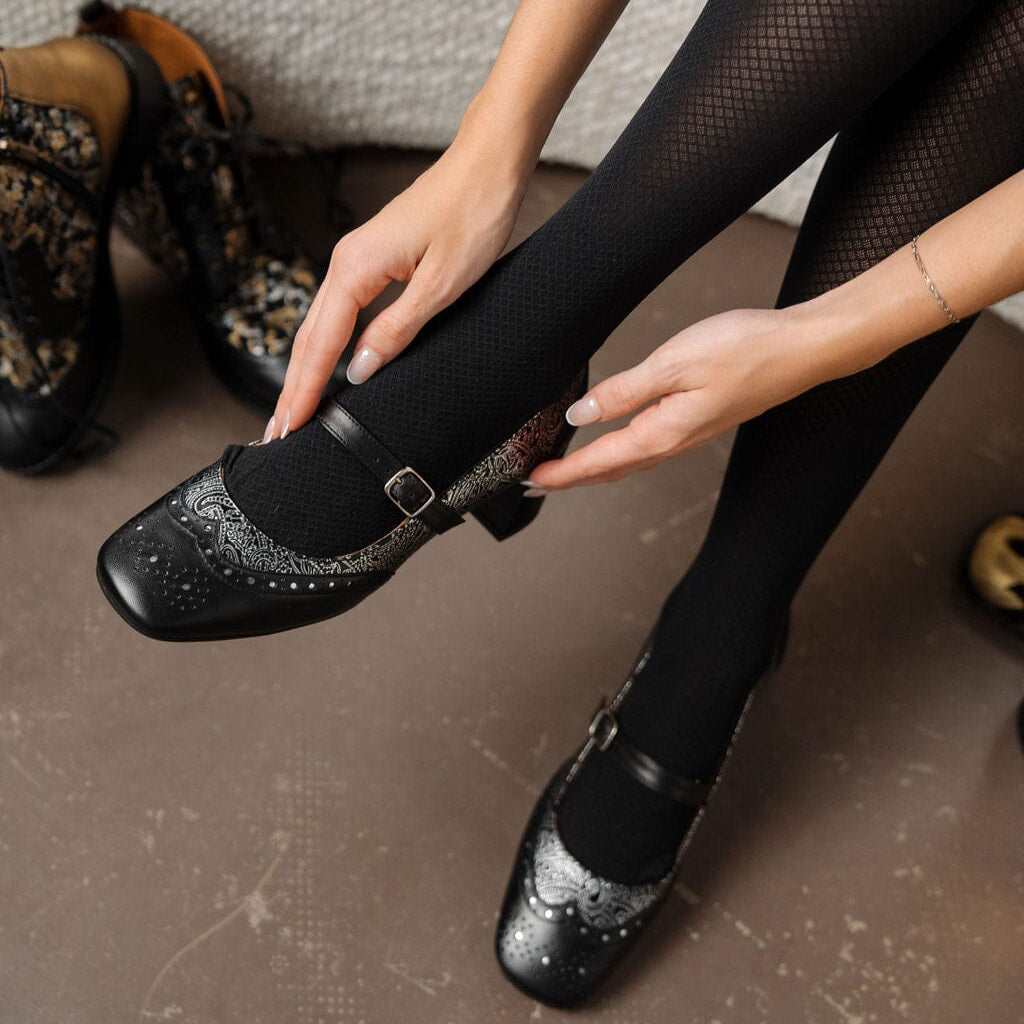 Mary Jane - Black Silver Womens Heels Embassy London
