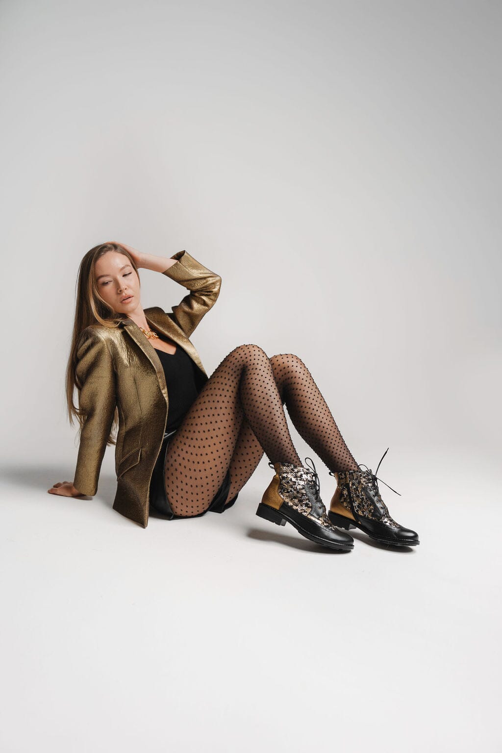 Milliner - Black & Gold Shimmer Womens Ankle Boots Embassy London