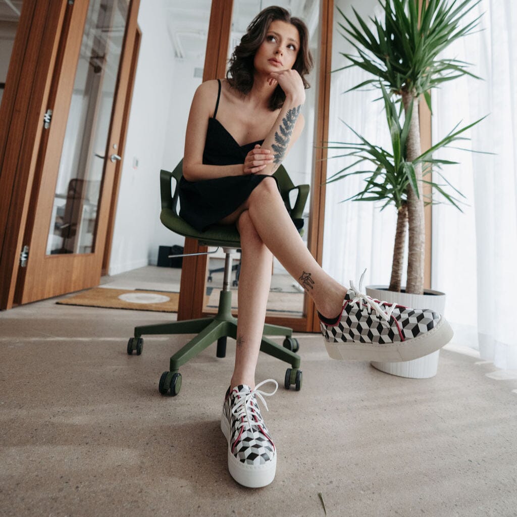 Camila - Black & White Cubics Womens Trainers Embassy London