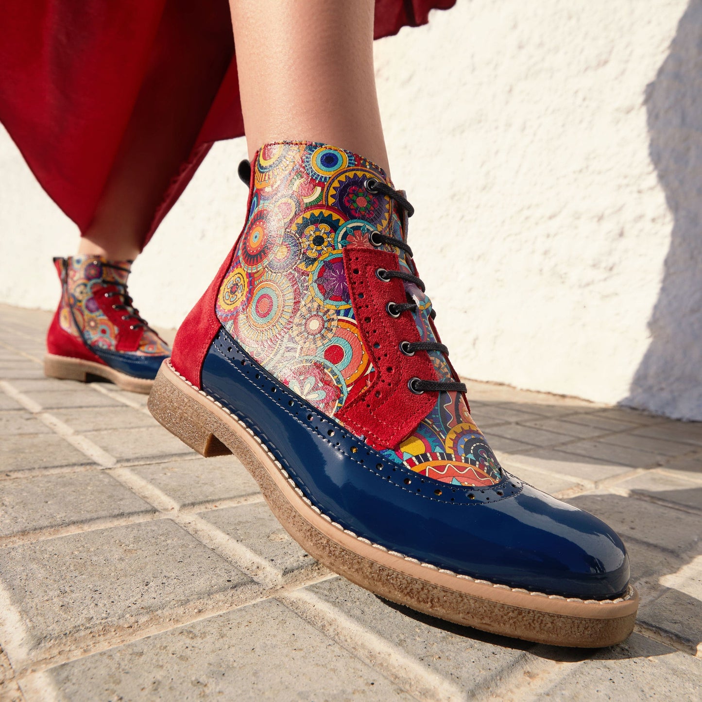 Hatter - 'Signature' Red & Navy Womens Ankle Boots Embassy London