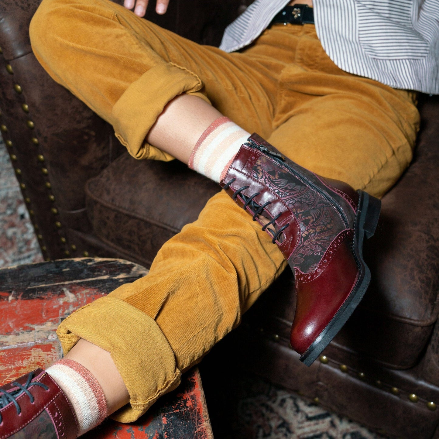 Mantis - Floral & Burgundy Womens Ankle Boots Embassy London