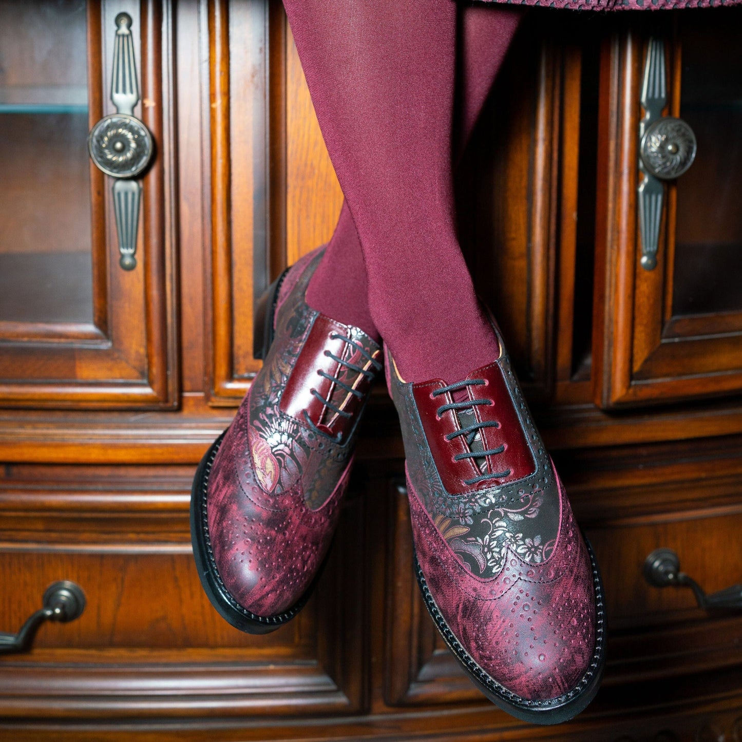 Vivienne - Floral & Burgundy Womens Shoes Embassy London