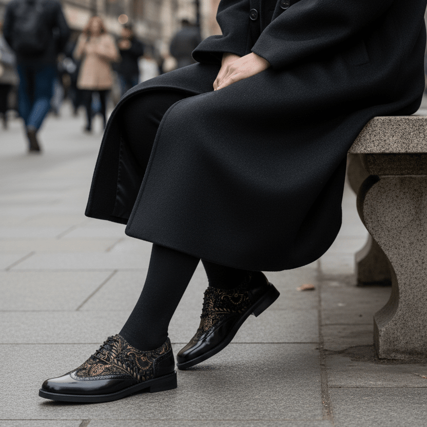 Vivienne - Black & Gold Feathers Womens Shoes Embassy London 