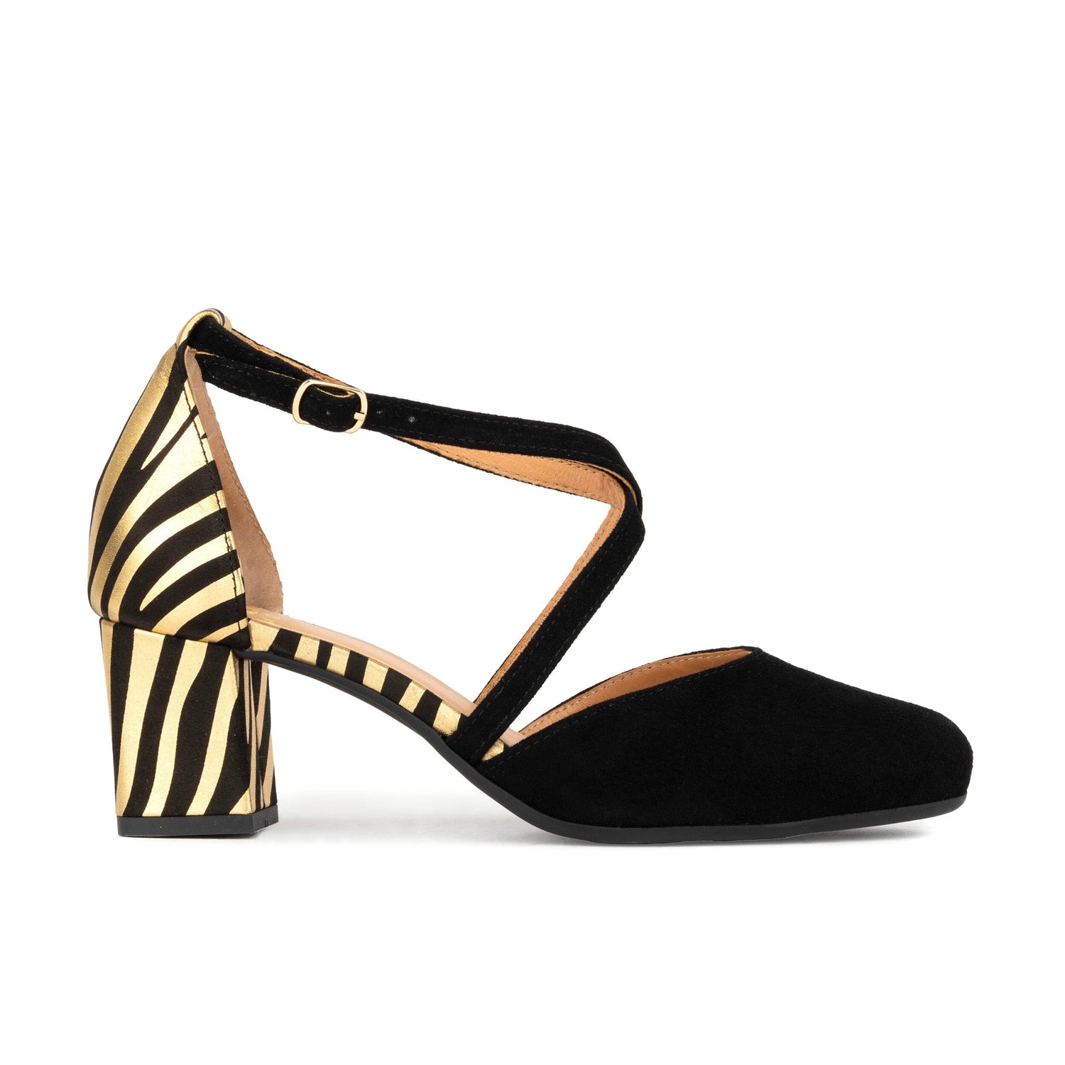 Dannii - Black & Gold Stripes Womens Heels Embassy London 