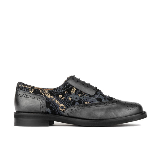 Vivienne - Black & Grey & Gold Womens Shoes Embassy London 