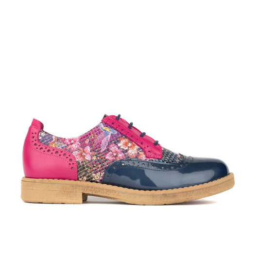 The Artist - Blue & Pink Hummingbird - Women's leather lace-up shoe with brogue detailing Womens Shoes Embassy London 