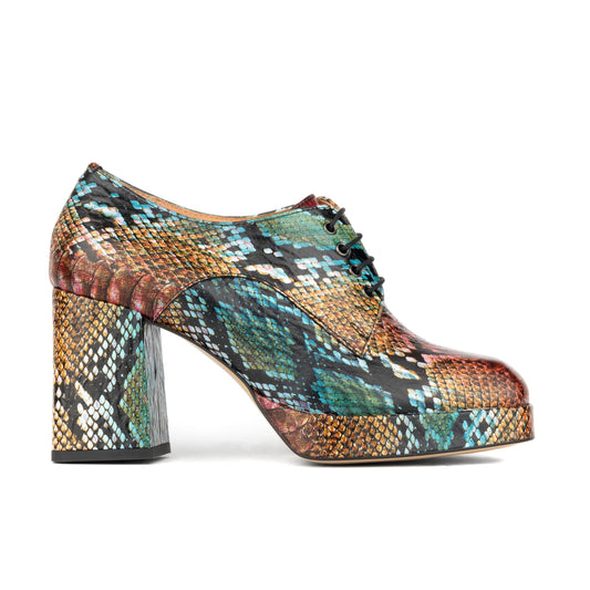 Roulette Platform - Green & Brown Snake Pattern Womens Heels Embassy London 