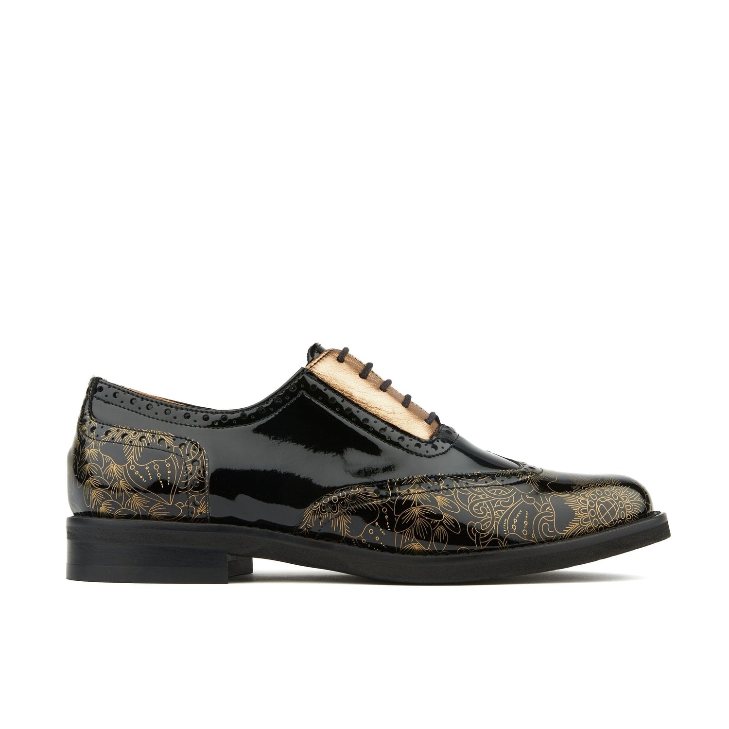 Vivienne - Black & Gold Gloss Womens Shoes Embassy London 