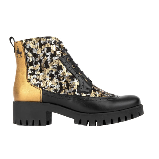 Milliner Platform - Black & Gold Floral Womens Ankle Boots Embassy London 