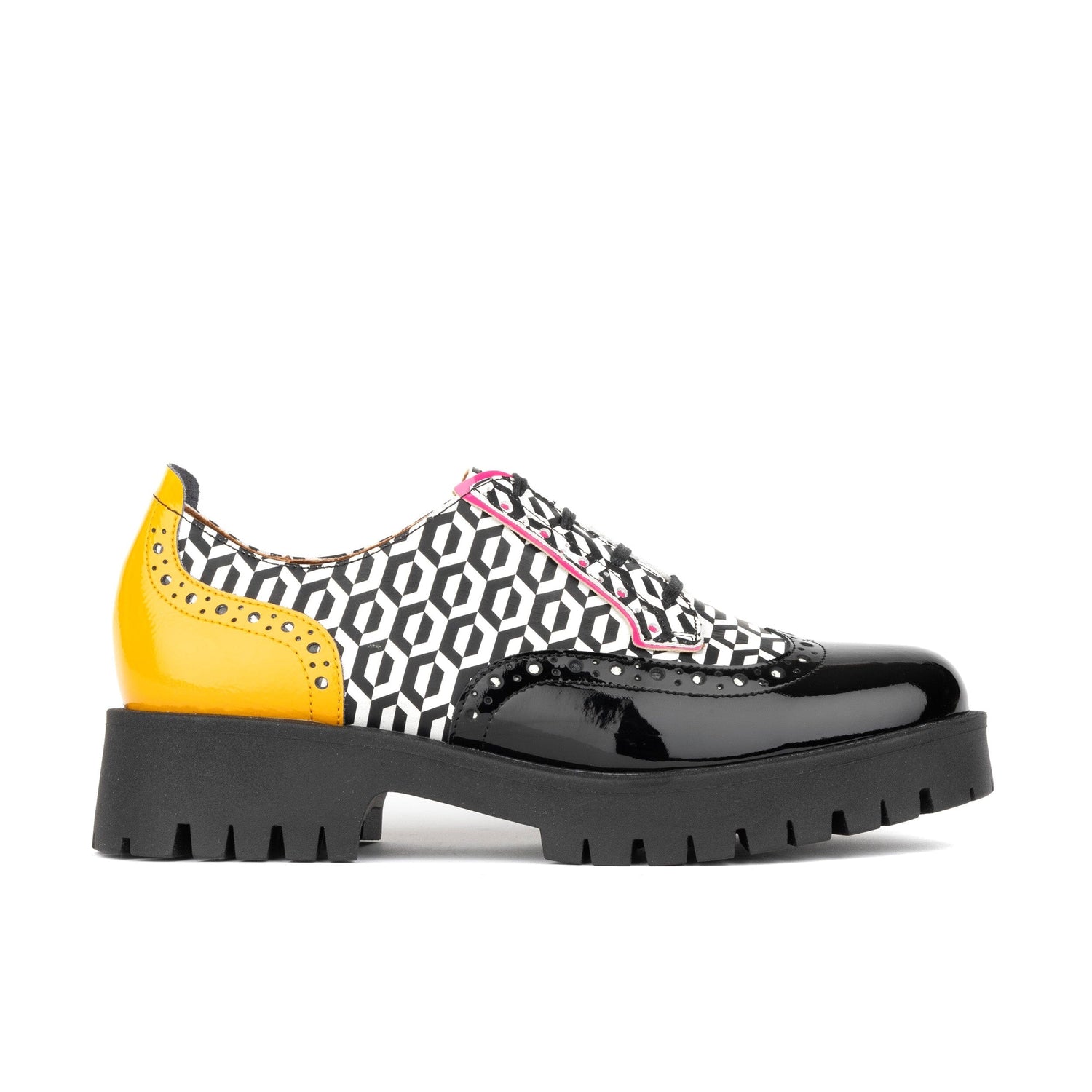 Womens Platform Oxford Shoes Black & White & Yellow Hexa Embassy London Artisan UK 4 / EU 37 / US 6 Womens Platform Oxford Shoes Black & White & Yellow Hexa Embassy London Artisan UK 4 / EU 37 / US 6
