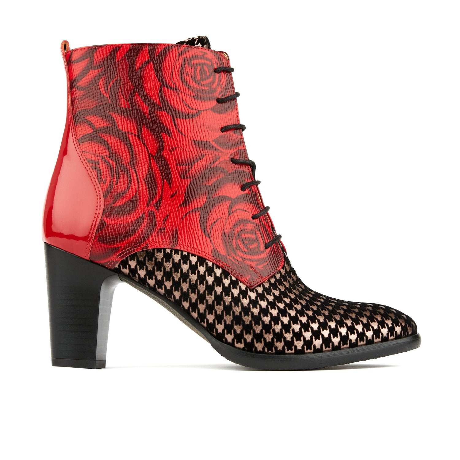 Merlin - Red Rose & Houndstooth Womens Ankle Boots Embassy London 