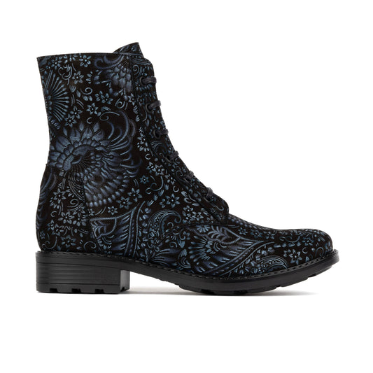 Laviva High - Black & Blue & Silver Floral Womens Ankle Boots Embassy London 