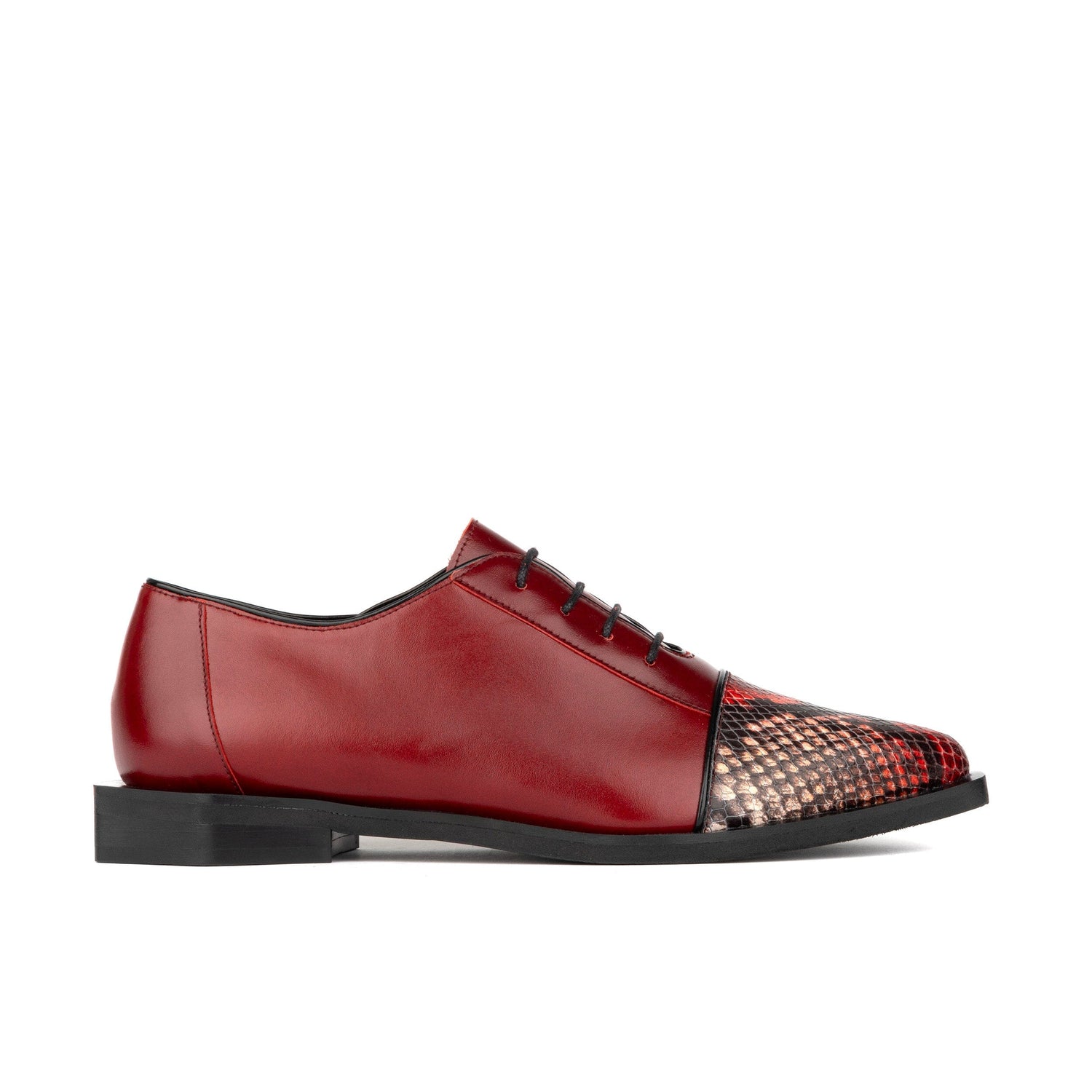 Sloan - Red - Women's Leather Oxford with Snakeskin toe Womens Shoes Embassy London 