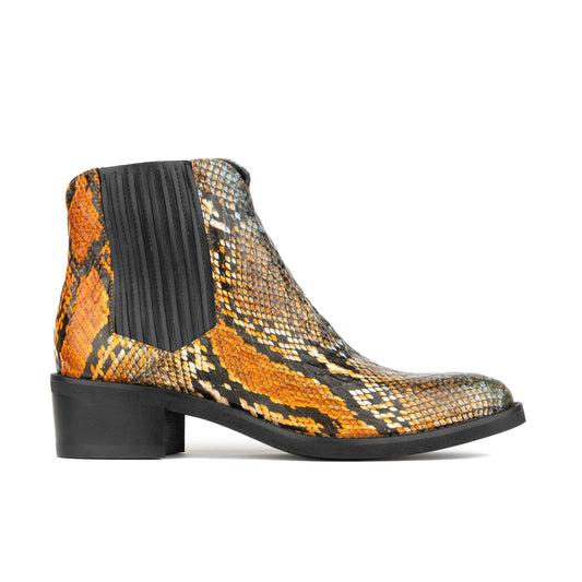Texas - Black & Orange Snake Pattern Womens Ankle Boots Embassy London 