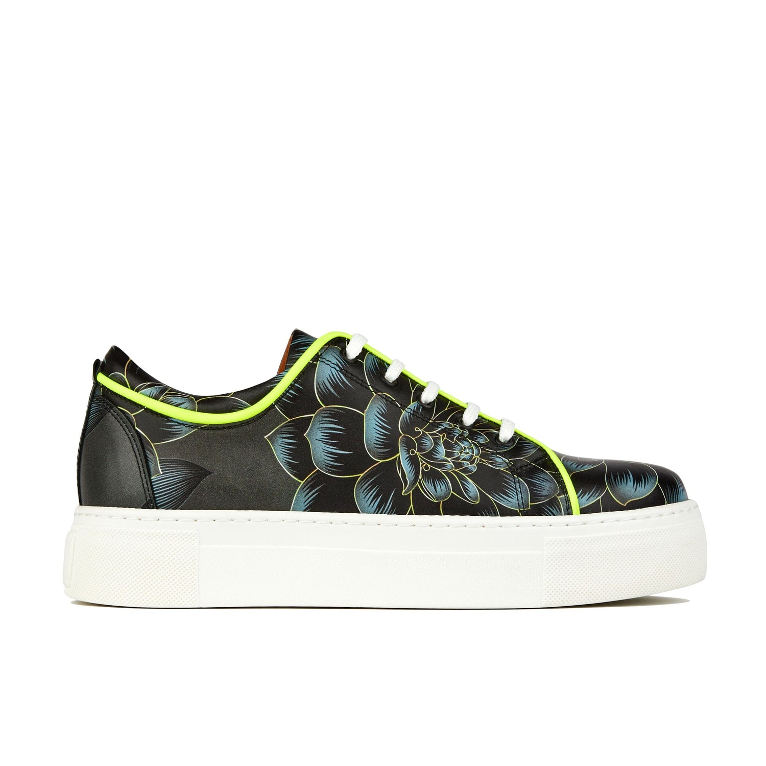 Camila - Black Grey Flower & Yellow Fluro Womens Trainers Embassy London 