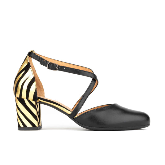 Dannii - Black & Gold Stripes Womens Heels Embassy London 