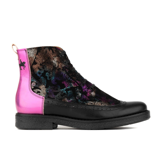 Hatter - Dark Winter Foil & Pink Womens Ankle Boots Embassy London 