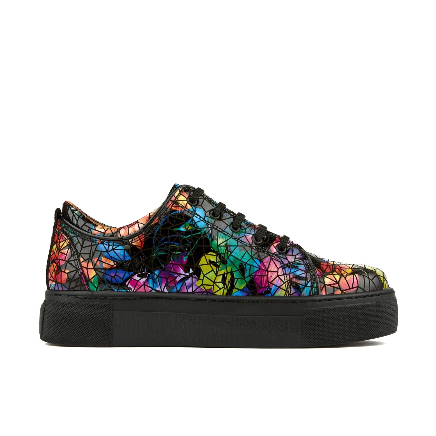 Camila - Dark Tropical - Women's black platform leather trainer in dark print Womens Trainers Embassy London 