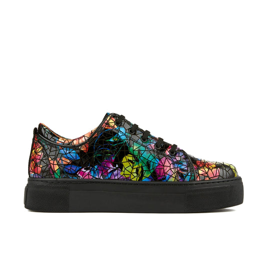 Camila - Dark Tropical - Women's black platform leather trainer in dark print Womens Trainers Embassy London 