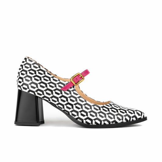 Hyde - Pink & Hexa Print - Women's Leather Mary Jane Pump Womens Heels Embassy London 