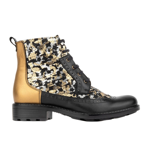 Milliner - Black & Gold Floral Womens Ankle Boots Embassy London 