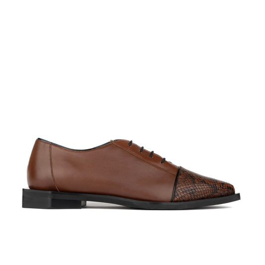 Sloan - Brown & Snake - Women's Leather Oxford with Snakeskin toe Womens Shoes Embassy London 