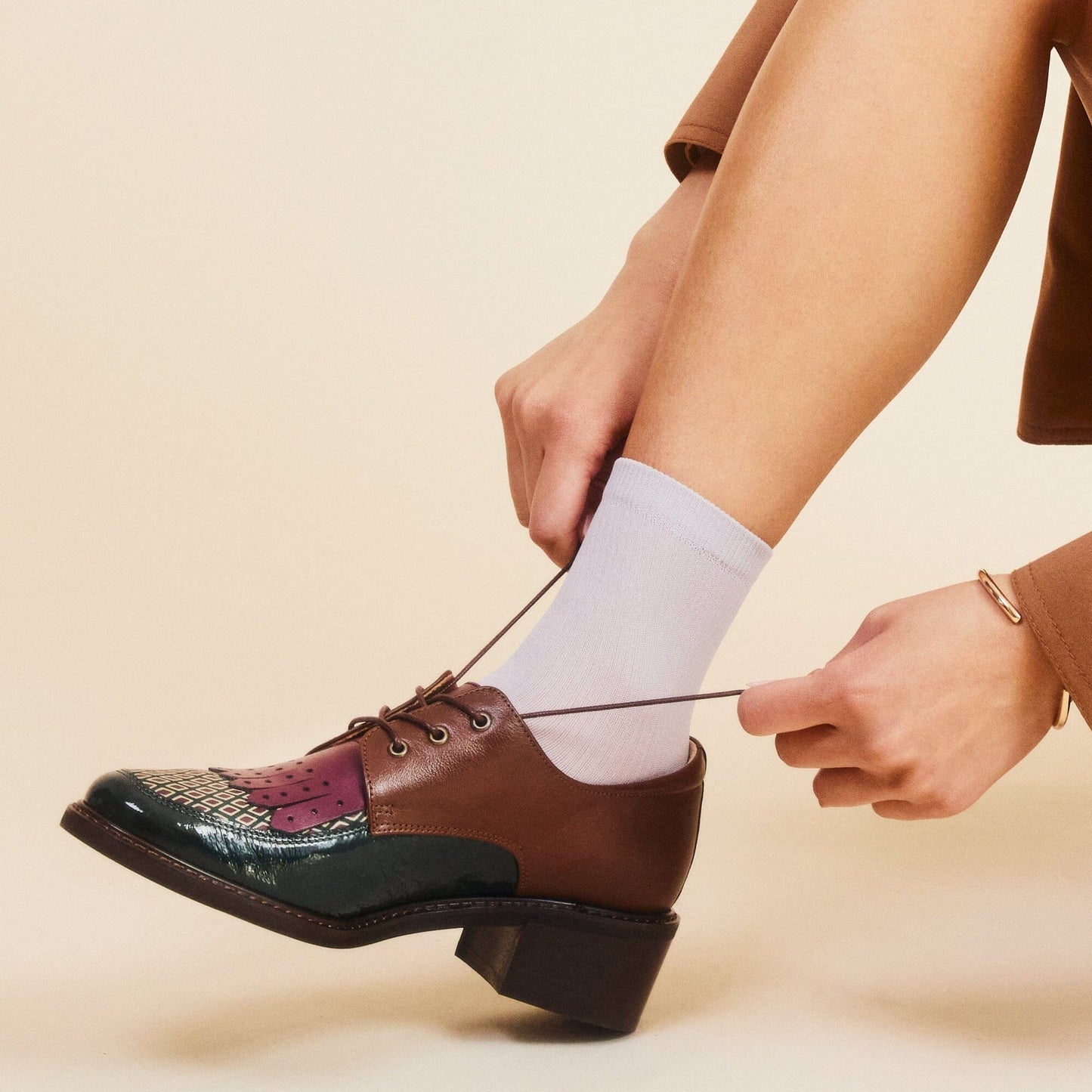Retro Tone - Green & Brown & Burgundy Womens Heels Embassy London 