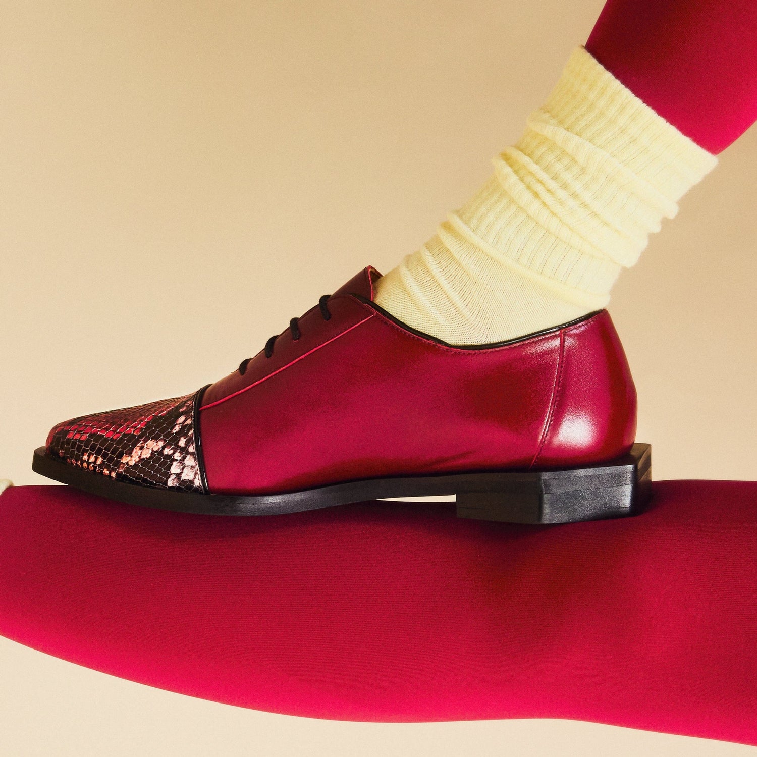 Sloan - Burgundy Red - Women's Leather Oxford with Snakeskin toe Womens Shoes Embassy London 