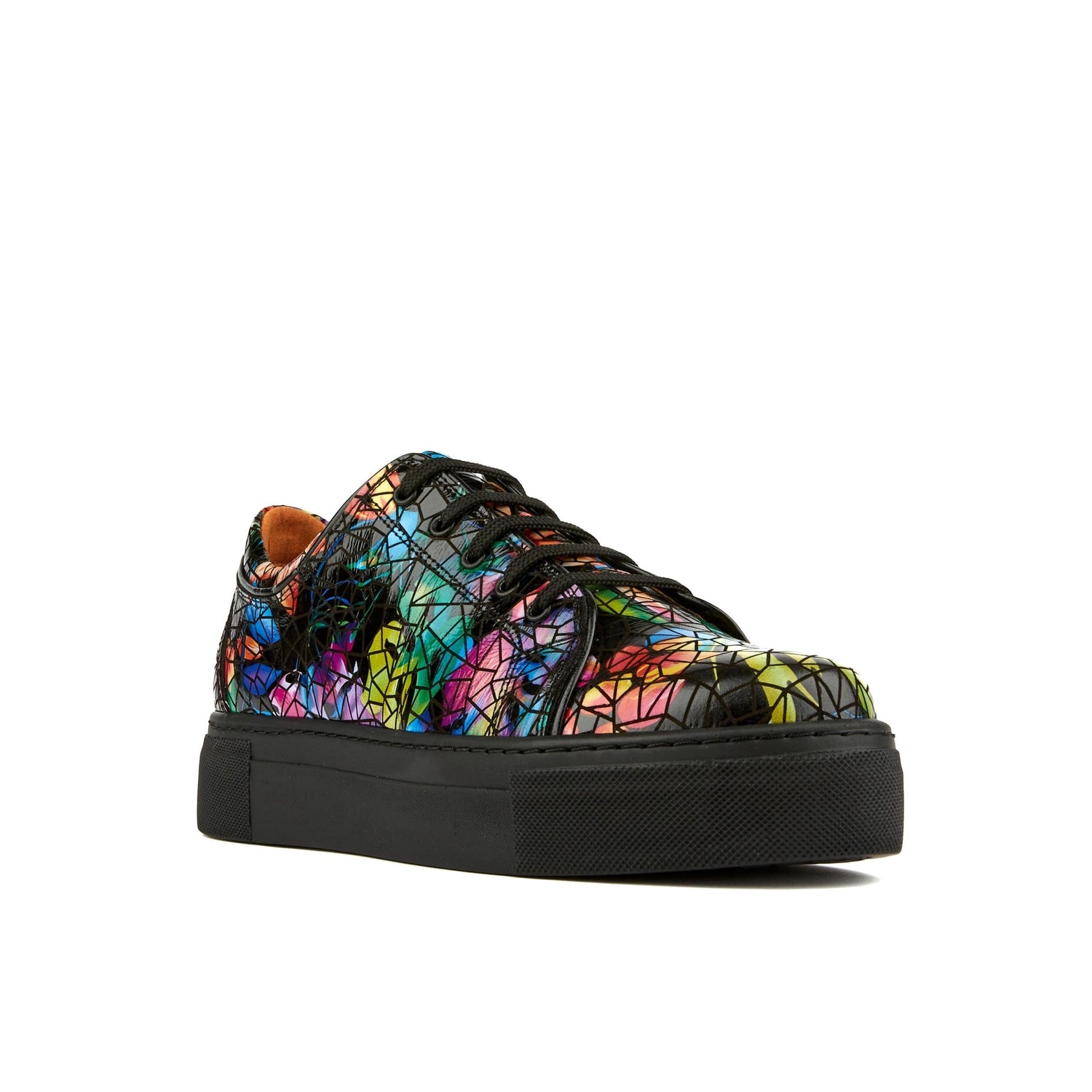 Camila - Dark Tropical - Women's black platform leather trainer in dark print Womens Trainers Embassy London 