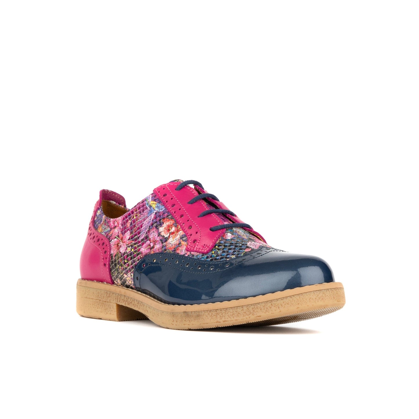 The Artist - Blue & Pink Hummingbird - Women's leather lace-up shoe with brogue detailing Womens Shoes Embassy London 