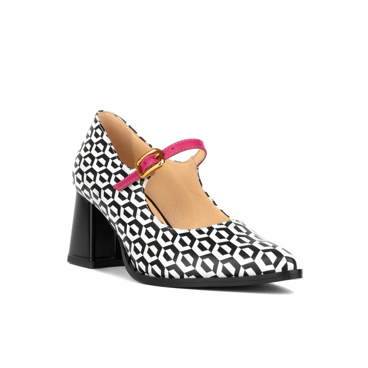 Hyde - Pink & Hexa Print - Women's Leather Mary Jane Pump Womens Heels Embassy London 