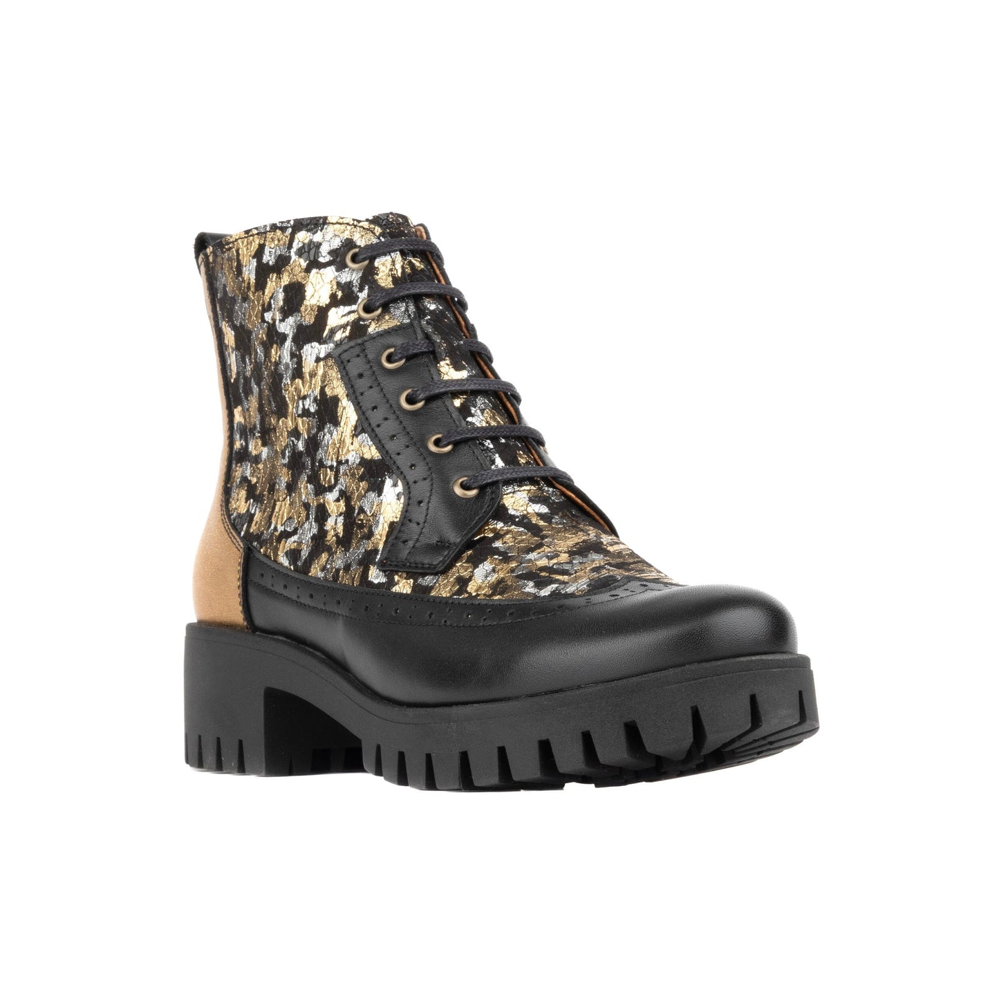 Milliner Platform - Black & Gold Floral Womens Ankle Boots Embassy London 