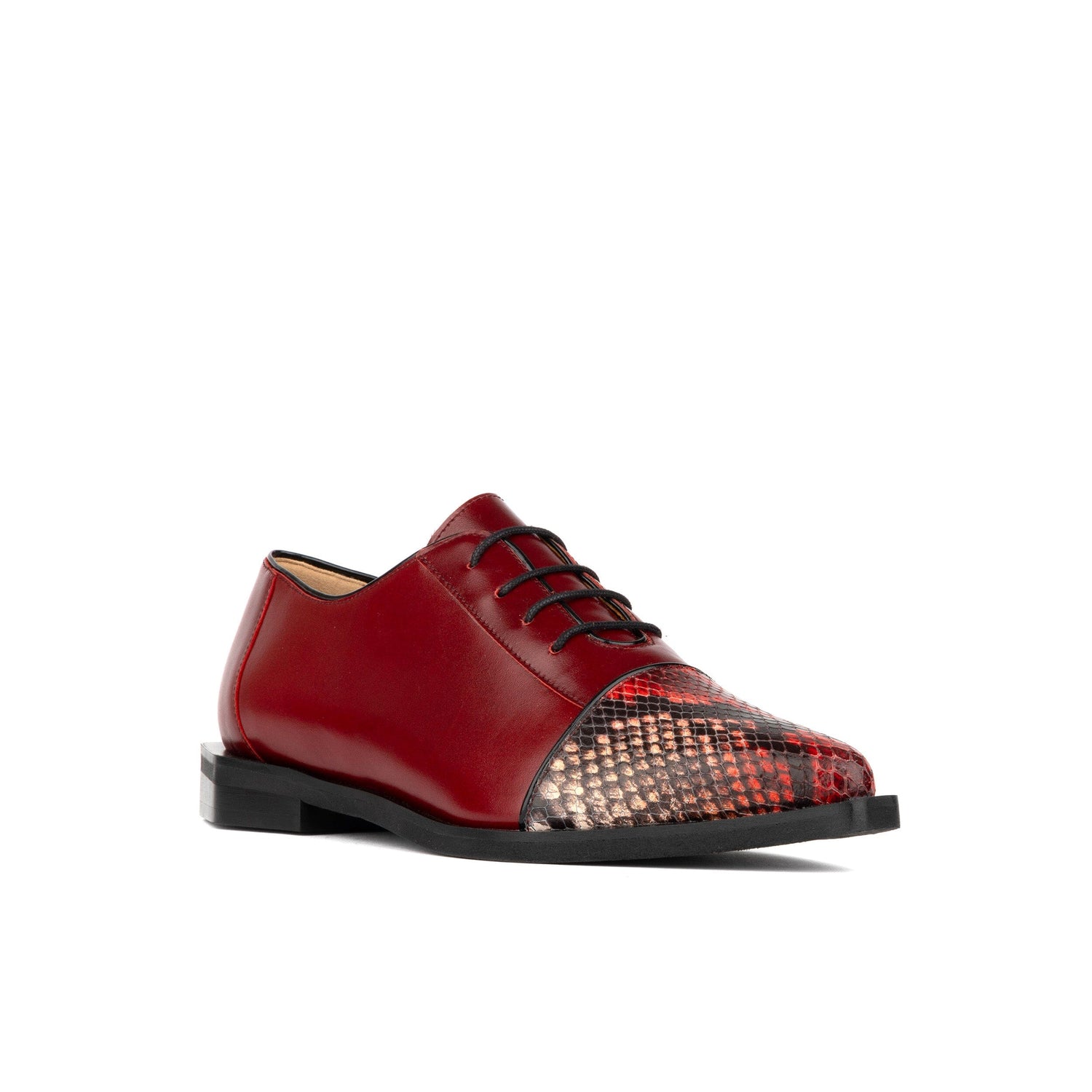 Sloan - Red - Women's Leather Oxford with Snakeskin toe Womens Shoes Embassy London 