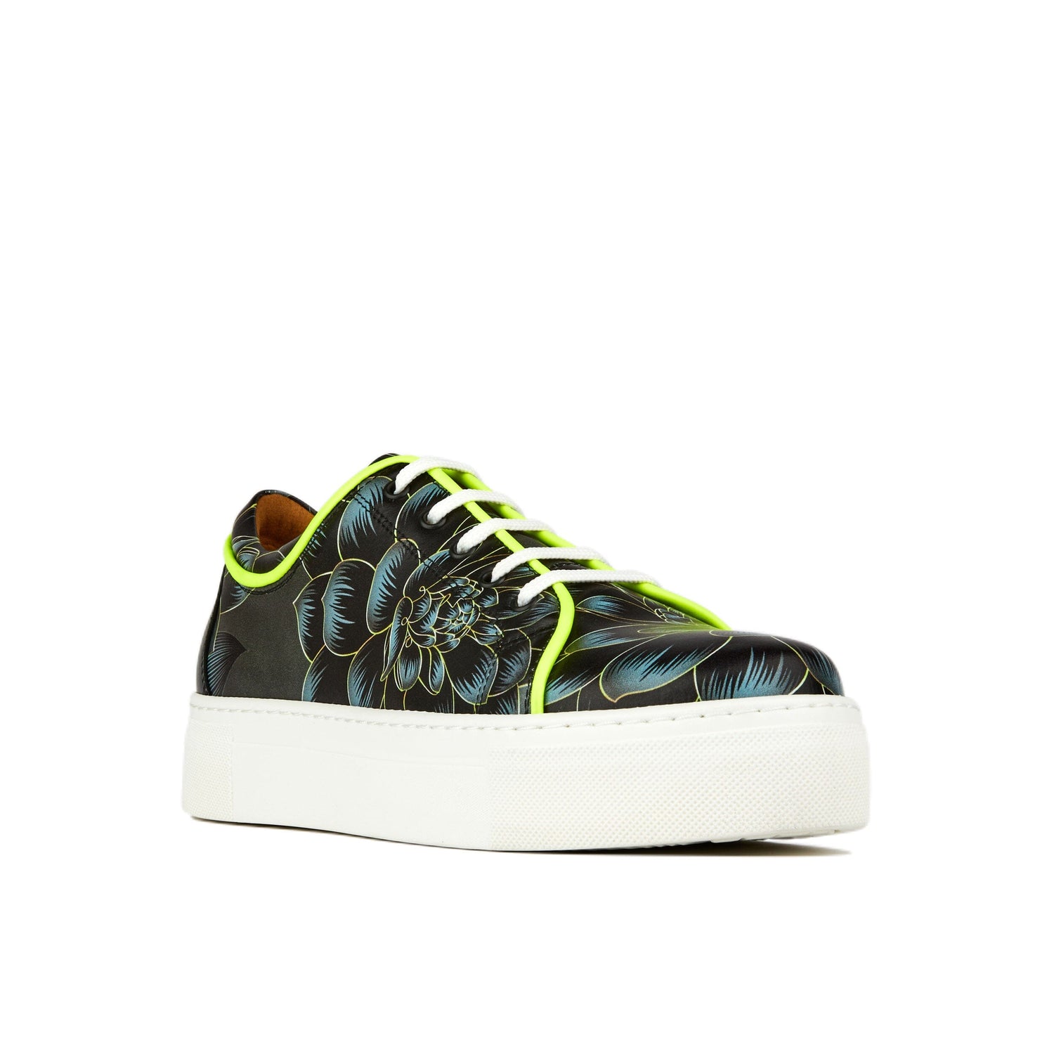 Camila - Black Grey Flower & Yellow Fluro Womens Trainers Embassy London 