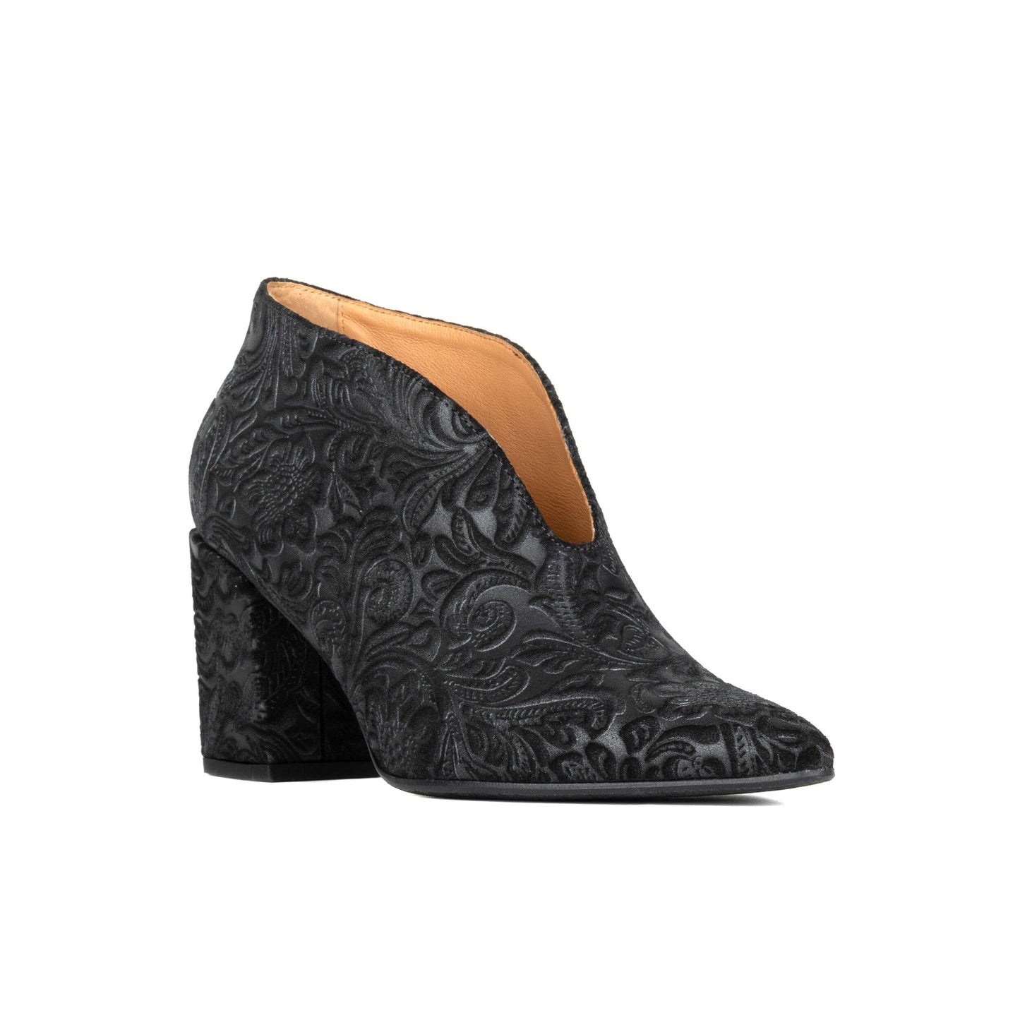 Charlotte - Black Floral Emboss Womens Heels Embassy London 