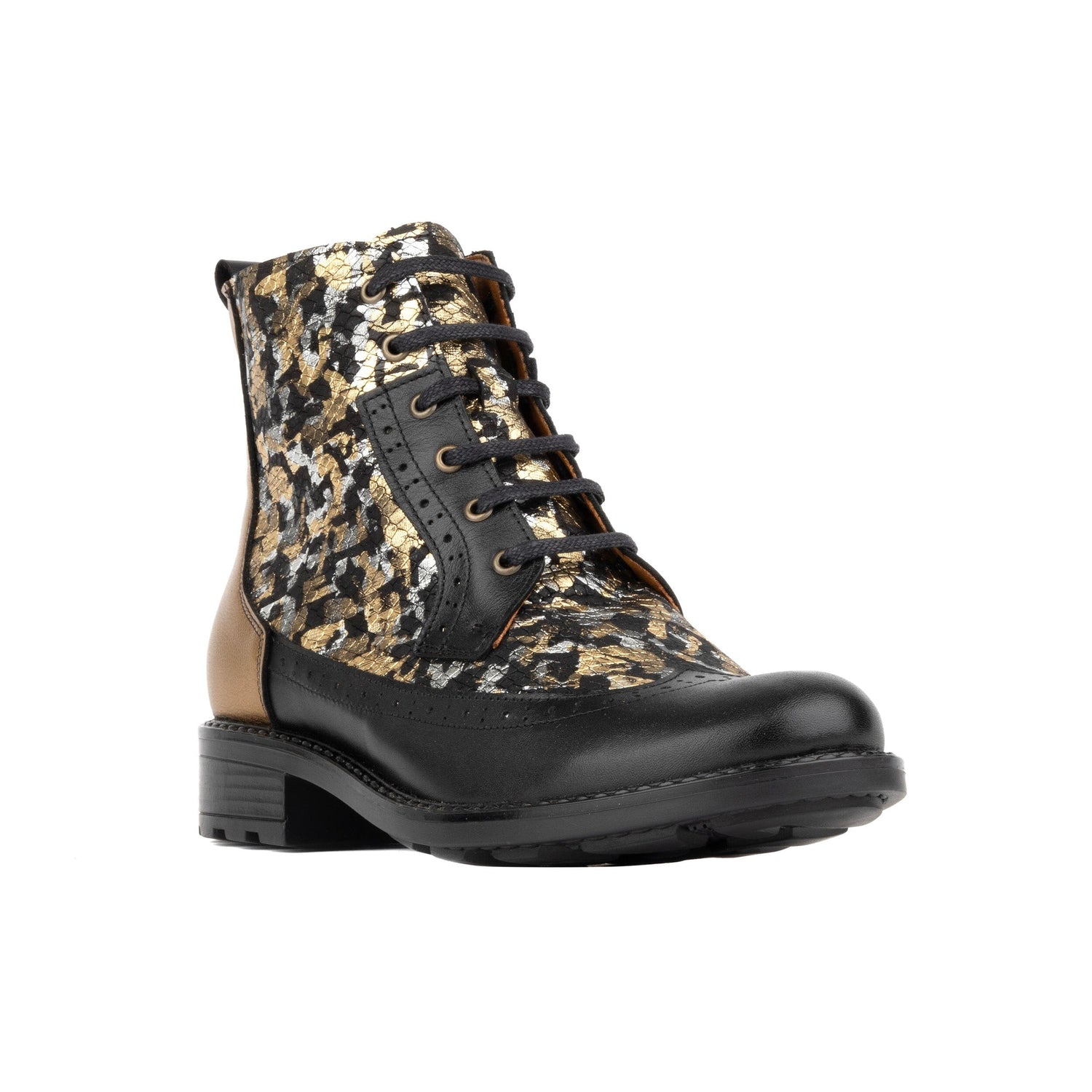 Milliner - Black & Gold Floral Womens Ankle Boots Embassy London 