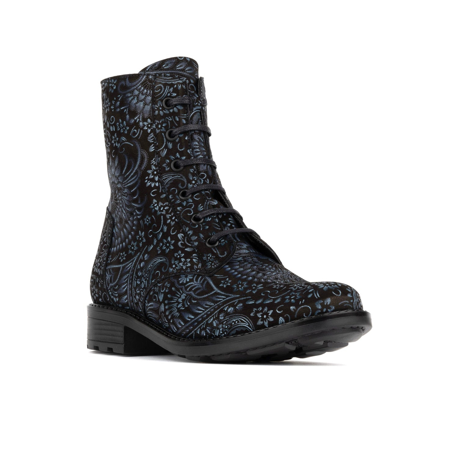 Laviva High - Black & Blue & Silver Floral Womens Ankle Boots Embassy London 