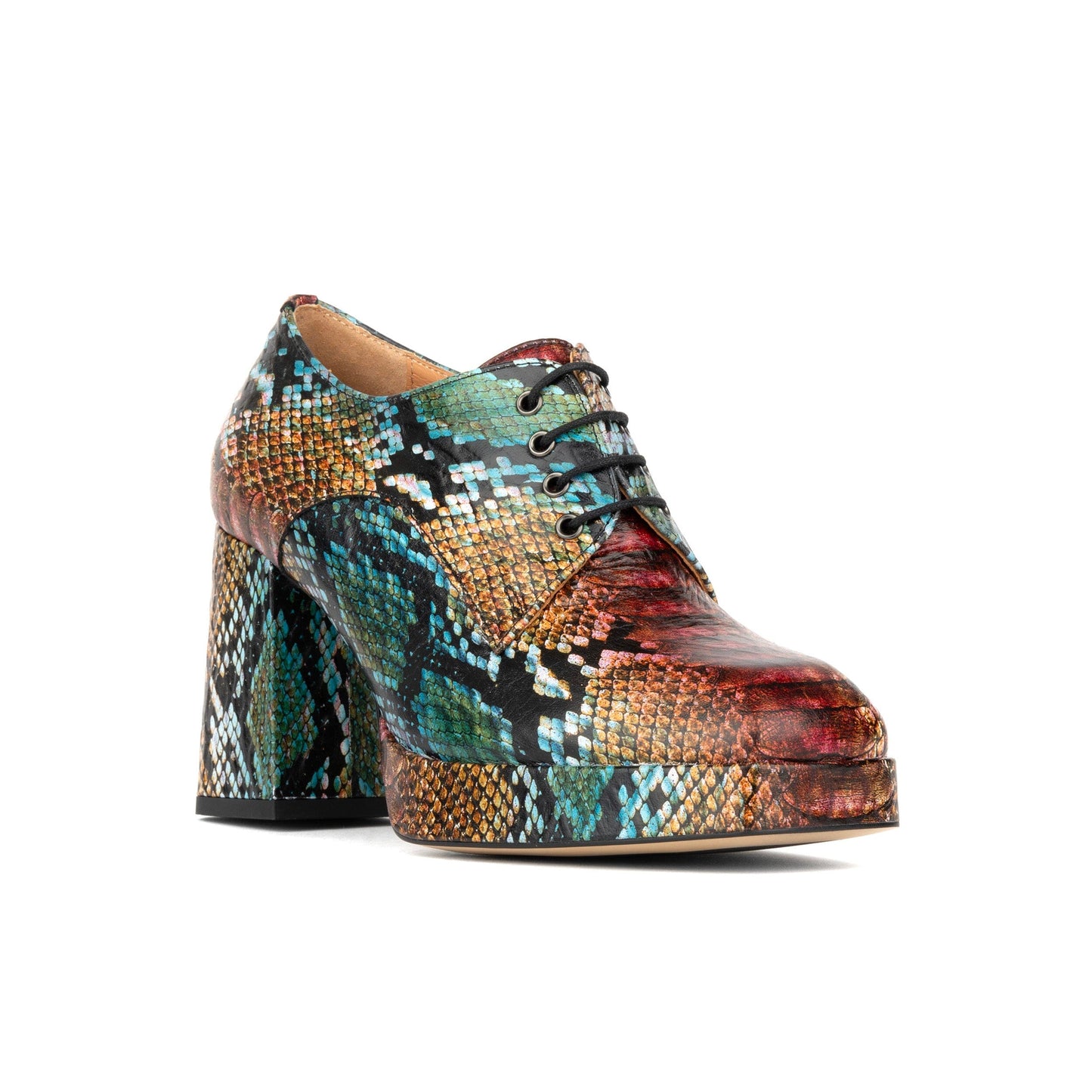 Roulette Platform - Green & Brown Snake Pattern Womens Heels Embassy London 