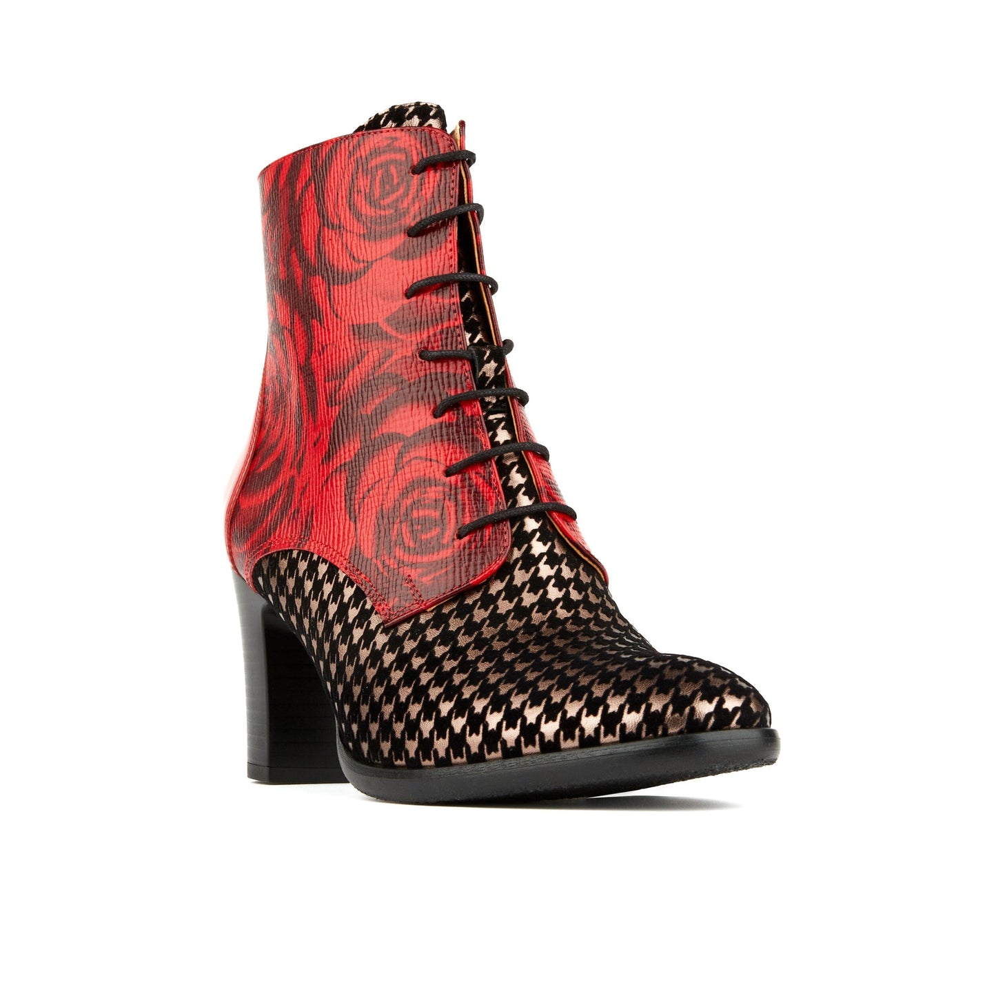 Merlin - Red Rose & Houndstooth Womens Ankle Boots Embassy London 