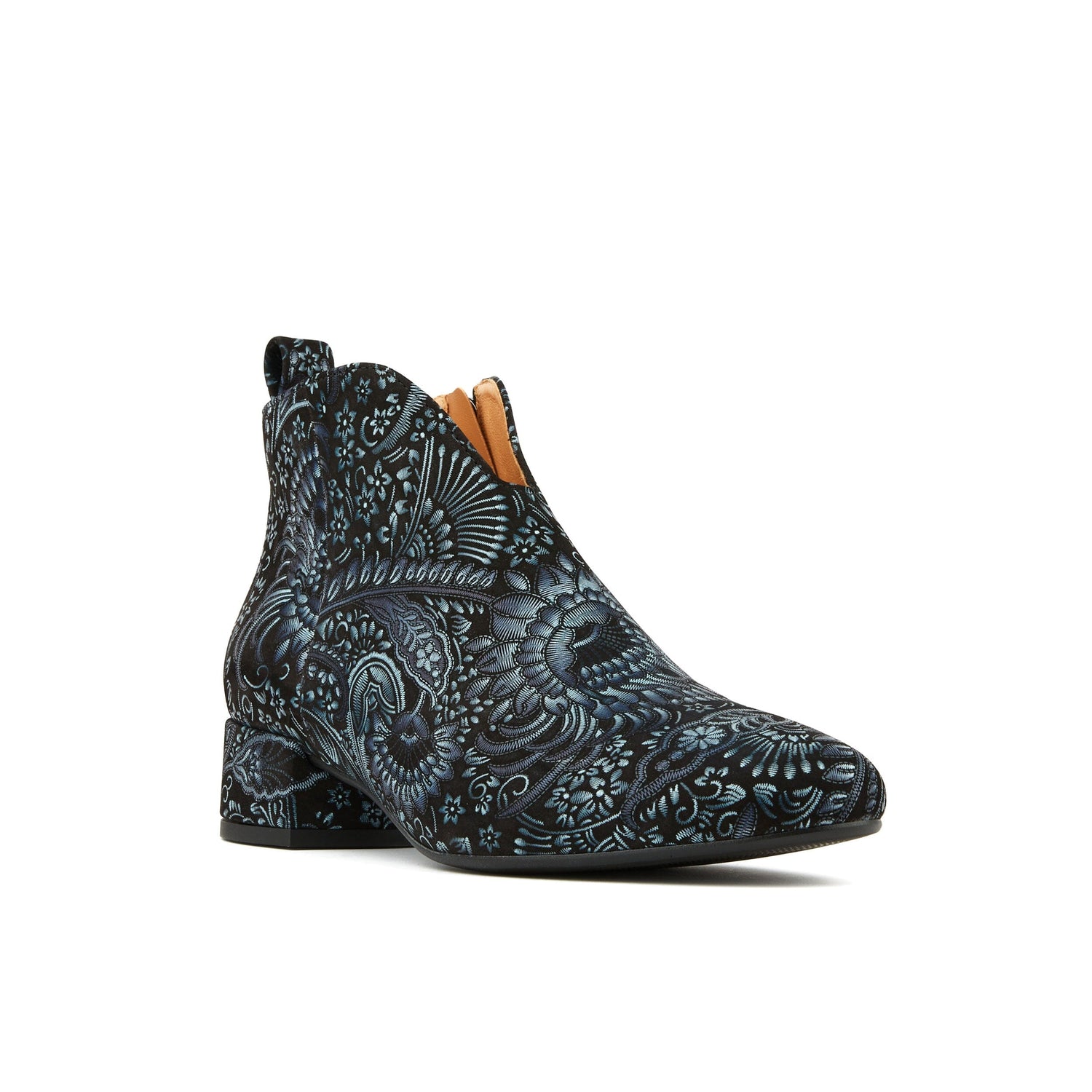 Iris - Black & Blue & Silver Floral Womens Ankle Boots Embassy London 