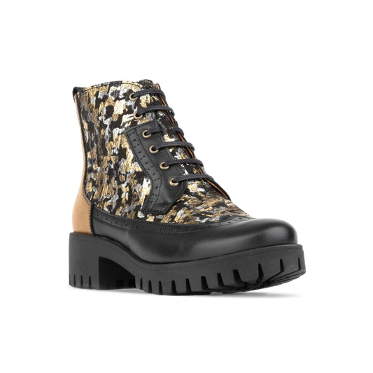 Milliner Platform - Black & Gold Shimmer Womens Ankle Boots Embassy London 