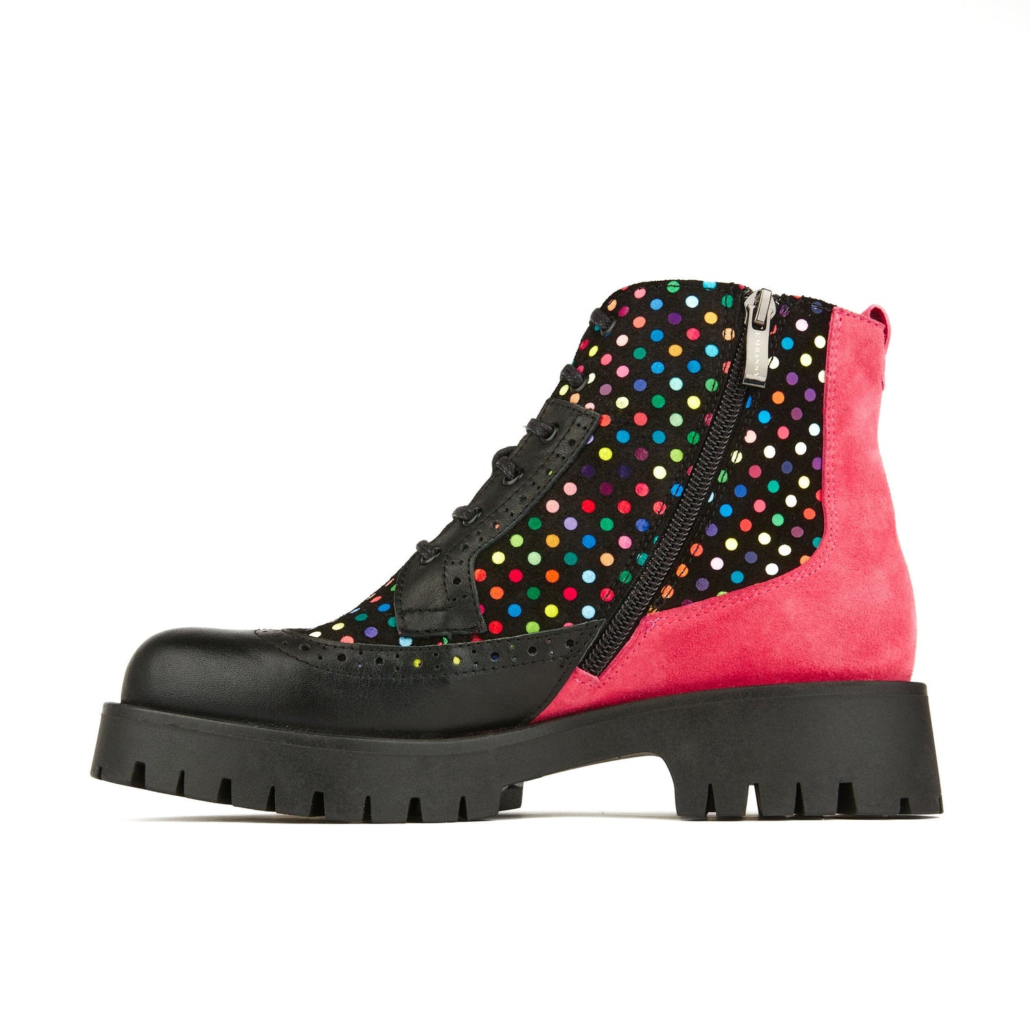 Hatter Platform - Black & Pink & Multi Disco Dots Womens Ankle Boots Embassy London 