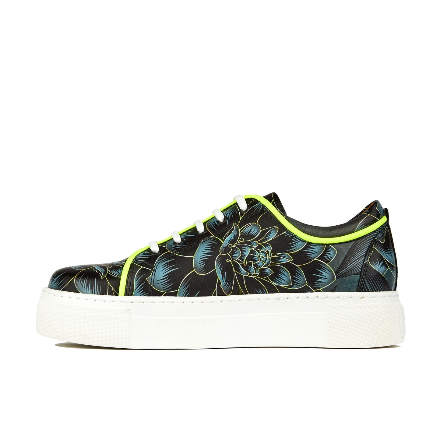 Camila - Black Grey Flower & Yellow Fluro Womens Trainers Embassy London 